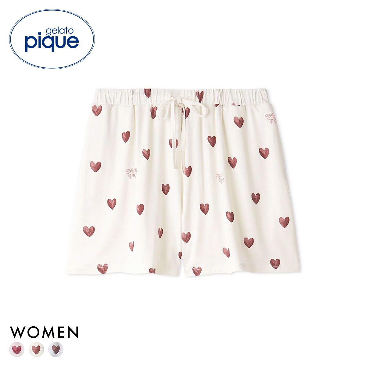 ジェラートピケ レディース 接触冷感 ハート柄ショートパンツ ジェラピケ パジャマ ルームウェア gelato pique(OW-オフホワイト-Free)