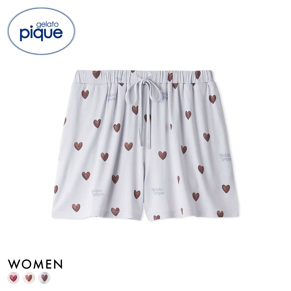 ジェラートピケ レディース 接触冷感 ハート柄ショートパンツ ジェラピケ パジャマ ルームウェア gelato pique(BU-ブルー-Free)