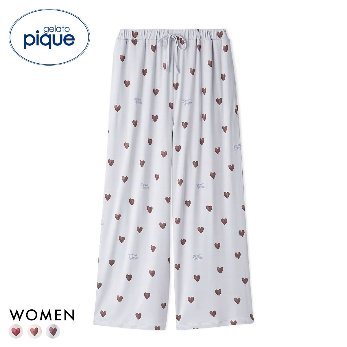 ジェラートピケ レディース 接触冷感 ハート柄ロングパンツ ジェラピケ パジャマ ルームウェア gelato pique(BU-ブルー-Free)