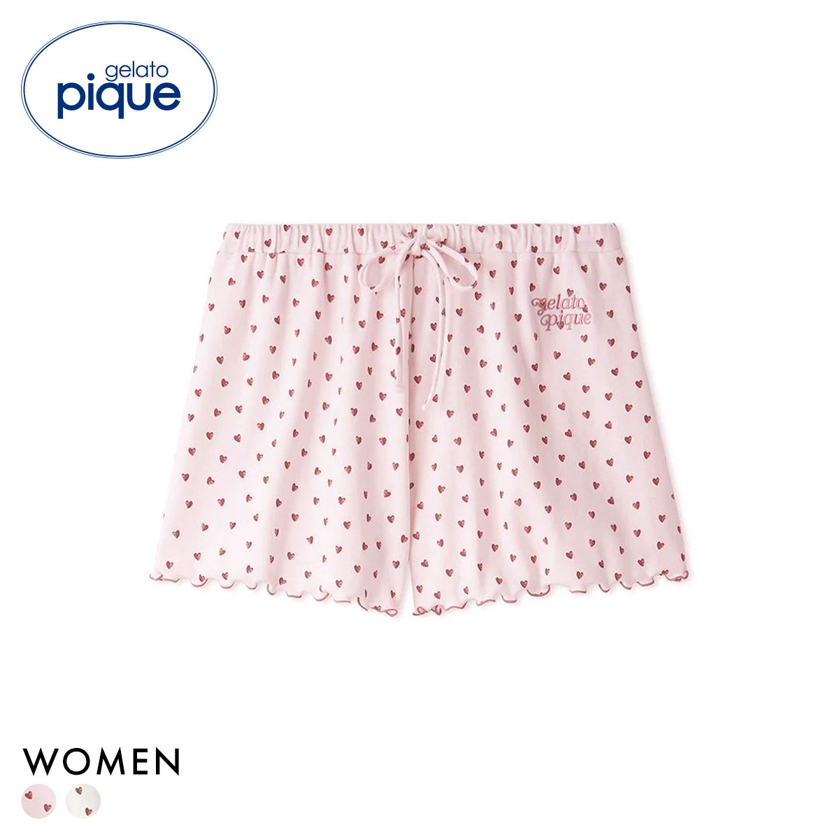 ジェラートピケ レディース 針抜きハート柄ショートパンツ ジェラピケ パジャマ ルームウェア gelato pique(PI-ピンク-Free)