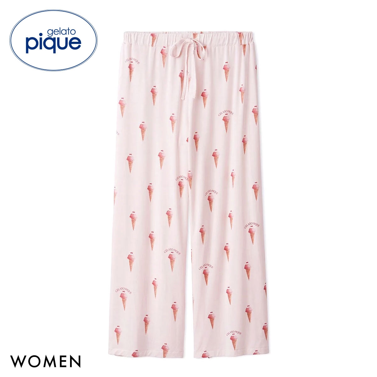 ジェラートピケ レディース 接触冷感 ソルベ柄ロングパンツ ジェラピケ パジャマ ルームウェア gelato pique(PI-ピンク-Free)
