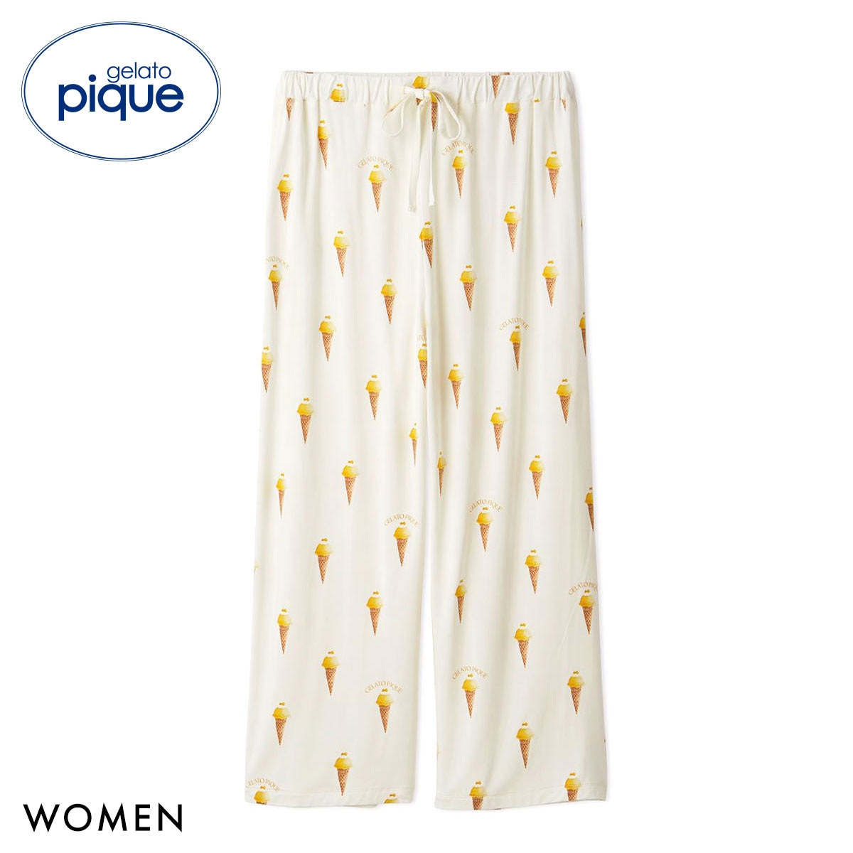 ジェラートピケ レディース 接触冷感 ソルベ柄ロングパンツ ジェラピケ パジャマ ルームウェア gelato pique(YE-イエロー-Free)
