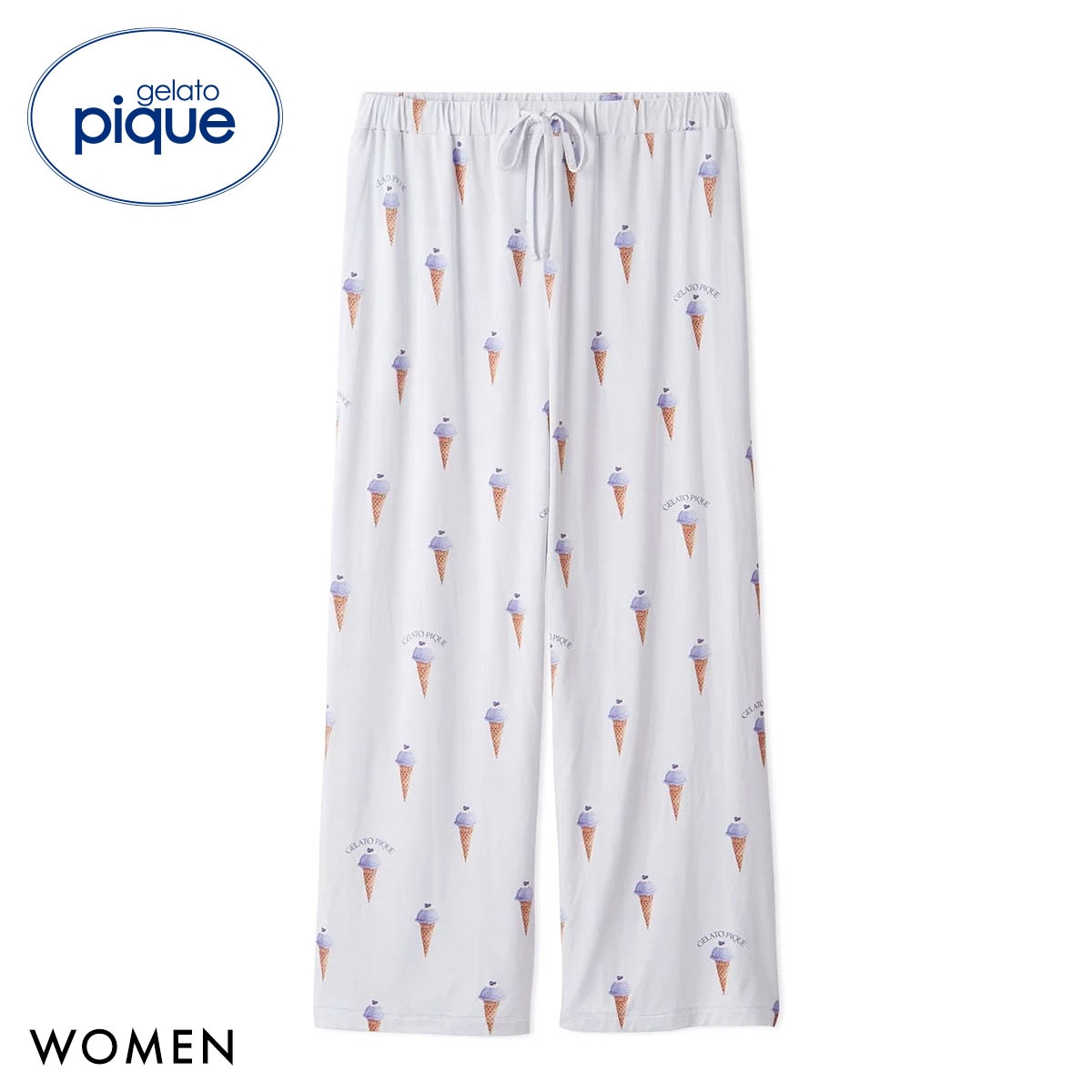 ジェラートピケ レディース 接触冷感 ソルベ柄ロングパンツ ジェラピケ パジャマ ルームウェア gelato pique(BU-ブルー-Free)