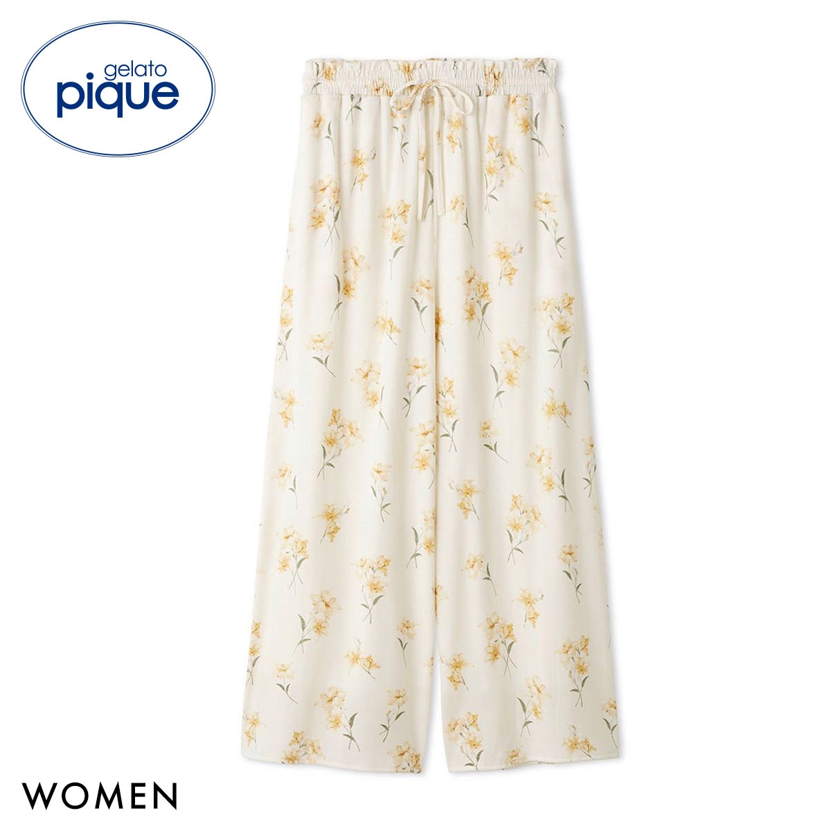 ジェラートピケ レディース 母の日 フラワー柄ロングパンツ ジェラピケ パジャマ ルームウェア gelato pique(YE-イエロー-Free)