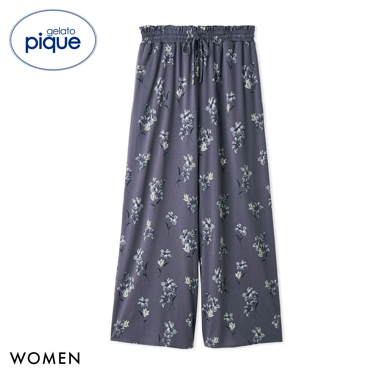 ジェラートピケ レディース 母の日 フラワー柄ロングパンツ ジェラピケ パジャマ ルームウェア gelato pique(NV-ネイビー-Free)