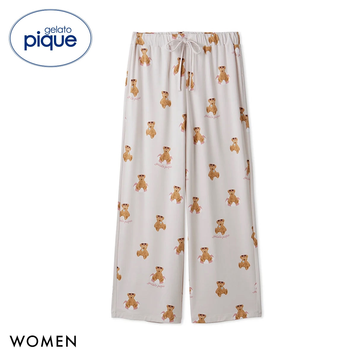 ジェラートピケ レディース 接触冷感 サマーベア柄ロングパンツ ジェラピケ パジャマ ルームウェア gelato pique(PI-ピンク-Free)