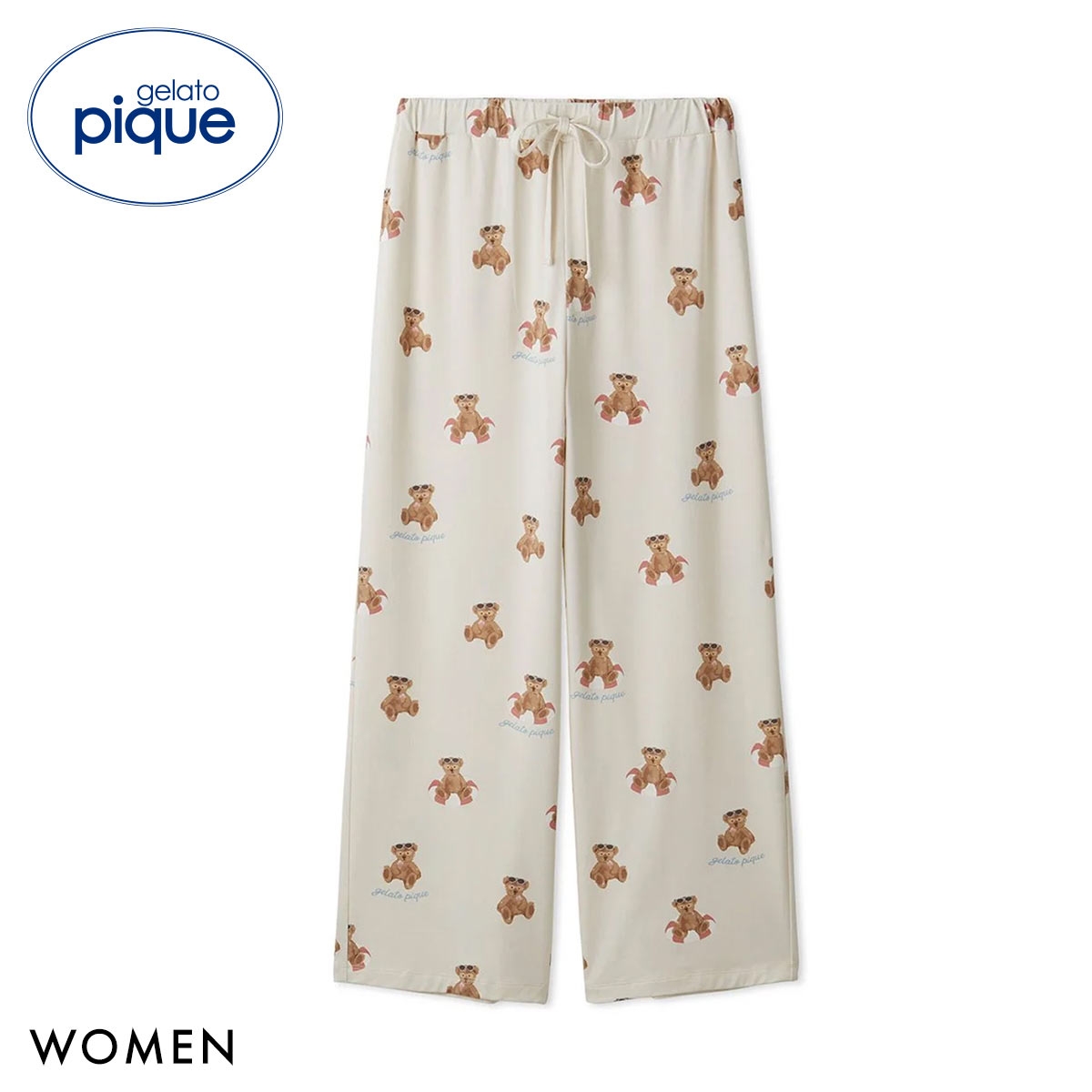 ジェラートピケ レディース 接触冷感 サマーベア柄ロングパンツ ジェラピケ パジャマ ルームウェア gelato pique(YE-イエロー-Free)