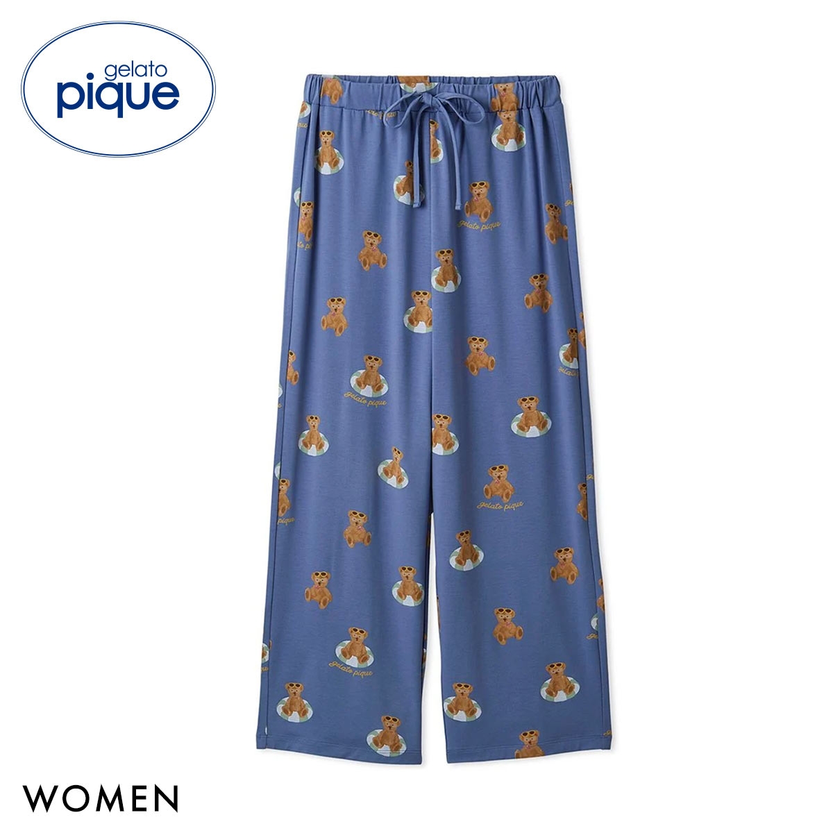 ジェラートピケ レディース 接触冷感 サマーベア柄ロングパンツ ジェラピケ パジャマ ルームウェア gelato pique(NV-ネイビー-Free)