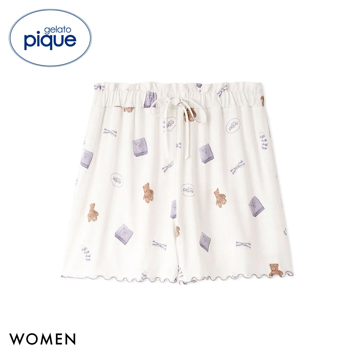 ジェラートピケ レディース ピケモチーフ柄ショートパンツ ジェラピケ パジャマ ルームウェア gelato pique(OW-オフホワイト-Free)