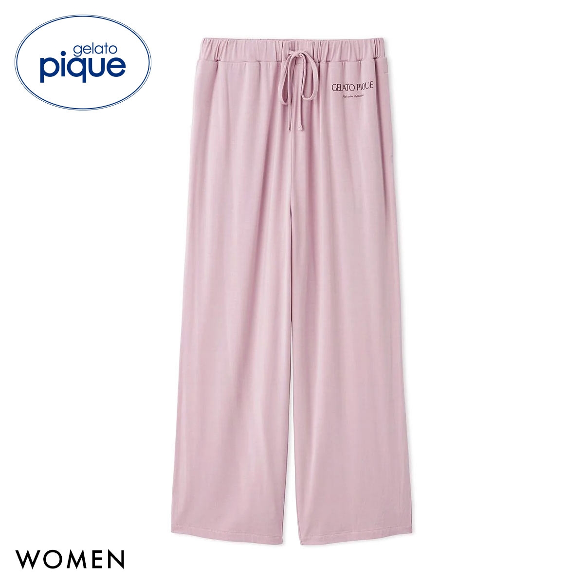 ジェラートピケ レディース レーヨンロゴロングパンツ ジェラピケ パジャマ ルームウェア gelato pique(PI-ピンク-Free)