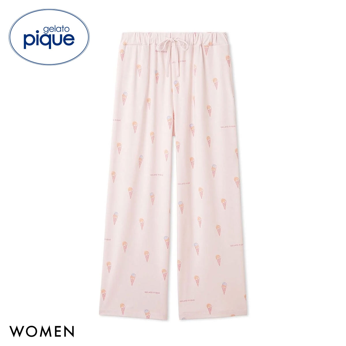 ジェラートピケ レディース IFMC. 総柄ロングパンツ ジェラピケ パジャマ ルームウェア gelato pique(PI-ピンク-Free)