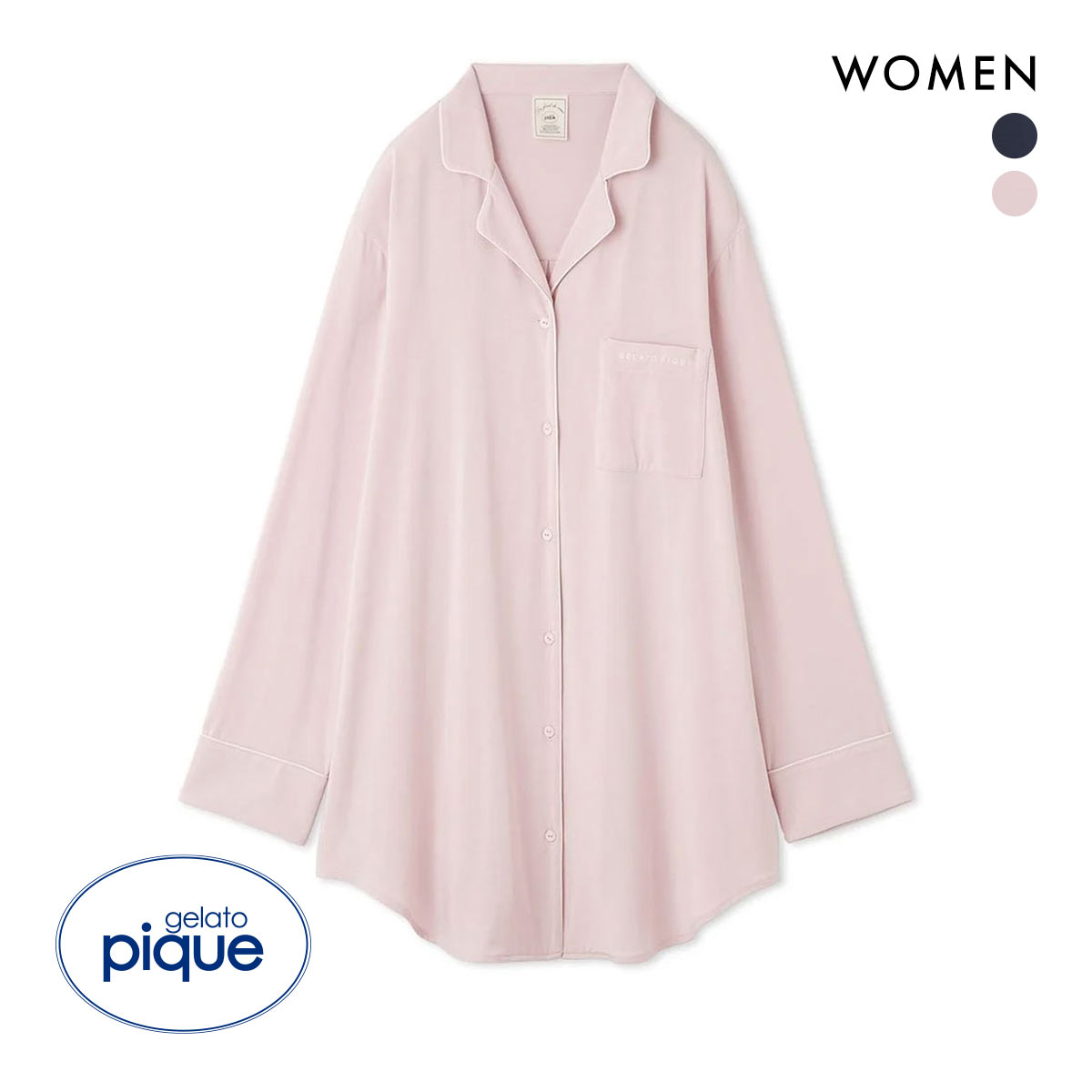 ジェラートピケ gelato pique レディース パイピングロングシャツ ジェラピケ パジャマ ルームウェア(PI-ピンク-Free)