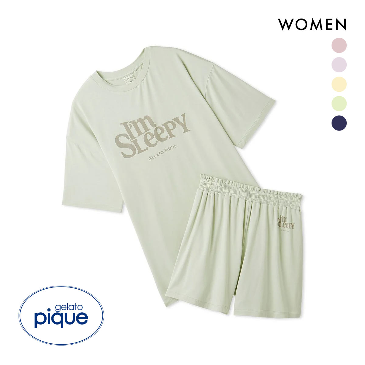 ジェラートピケ レディース カラフルレーヨンロゴBIGTシャツ&ショートパンツセット ジェラピケ パジャマ ルームウェア gelato pique(MI-ミント-Free)