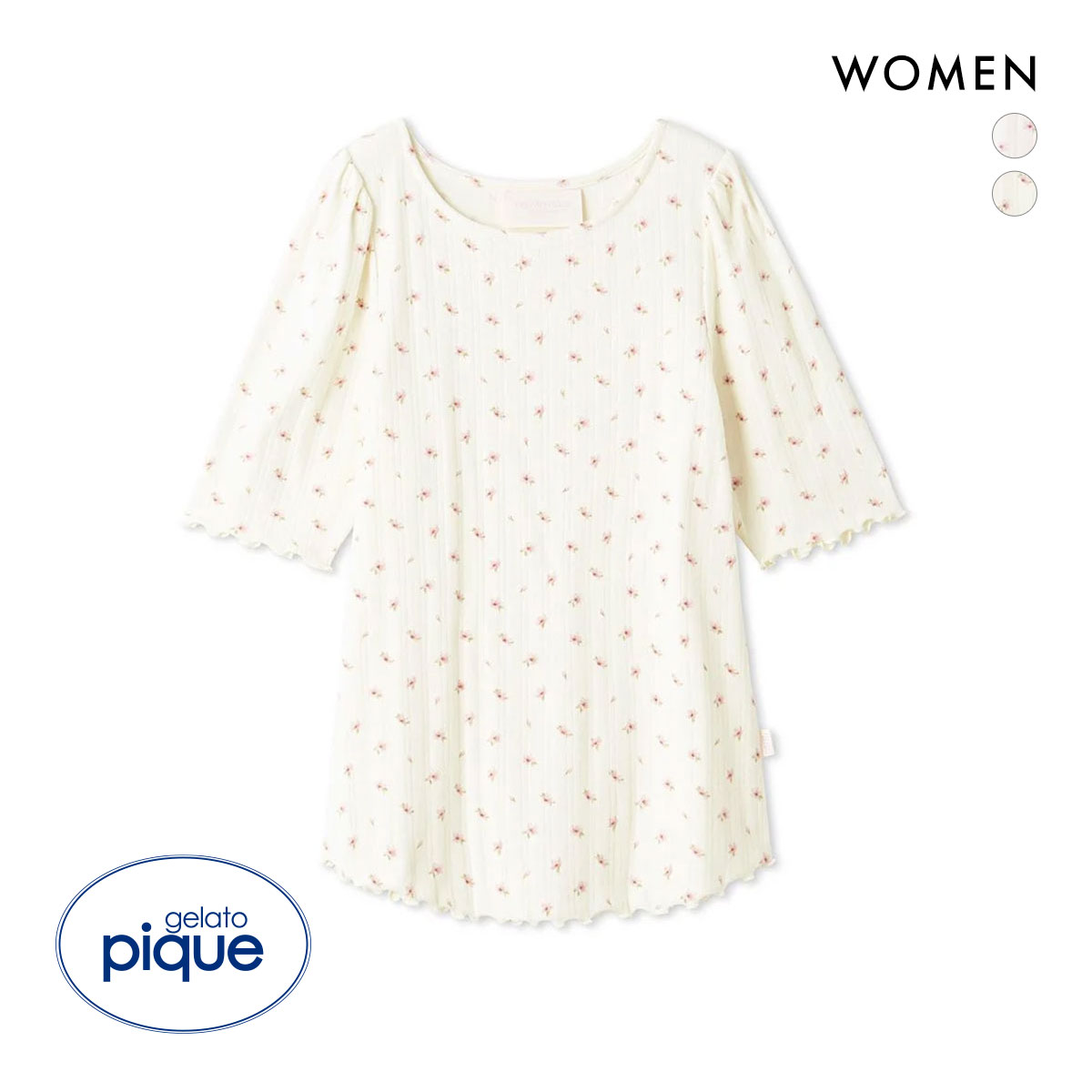 ジェラートピケ SPRING レディース さくら柄針抜きTシャツ ジェラピケ パジャマ ルームウェア gelato pique(OW-オフホワイト-Free)