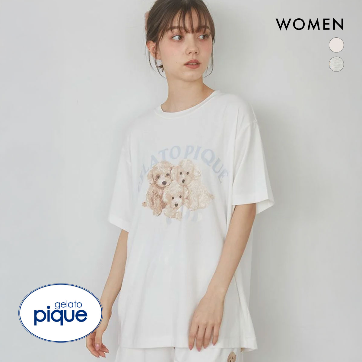 ジェラートピケ レディース トイプードルワンポイントTシャツ ジェラピケ パジャマ ルームウェア gelato pique(OW-オフホワイト-Free)