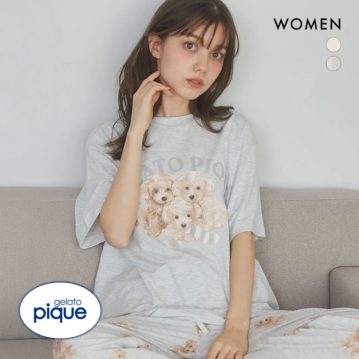 ジェラートピケ レディース トイプードルワンポイントTシャツ ジェラピケ パジャマ ルームウェア gelato pique(GY-グレー-Free)