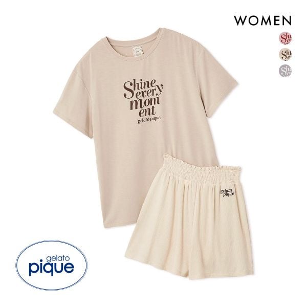 ジェラートピケ レディース 接触冷感 ロゴTシャツ&リブショートパンツセット ジェラピケ ルームウェア パジャマ gelato pique