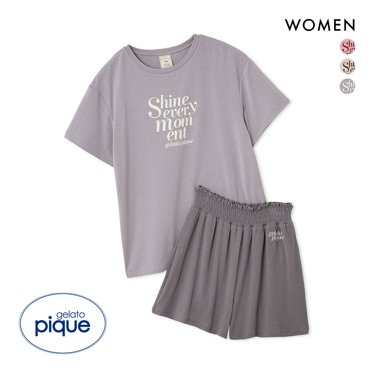ジェラピケ　レディース　接触冷感プリントTシャツ＆ショートパンツセット 接触冷感】モチーフ4柄ワンポイントTシャツ&ショートパンツ
