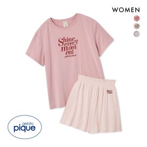 ジェラートピケ レディース 接触冷感 ロゴTシャツ&リブショートパンツセット ジェラピケ ルームウェア パジャマ gelato pique