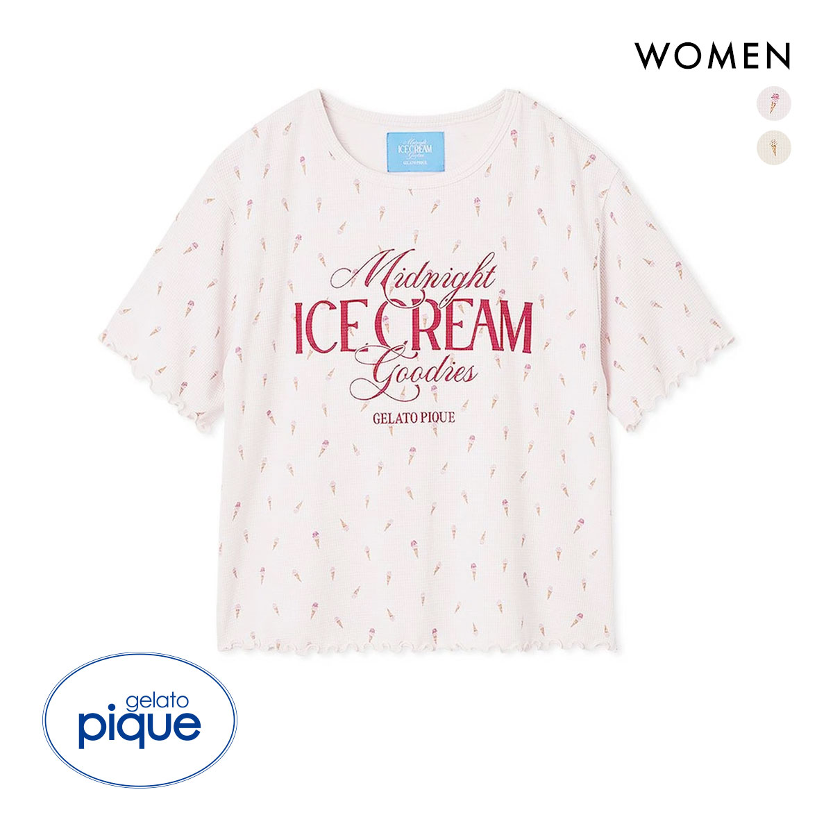 ジェラートピケ レディース 接触冷感 アイス柄ワッフルプルオーバー ジェラピケ パジャマ ルームウェア gelato pique(PI-ピンク-Free)