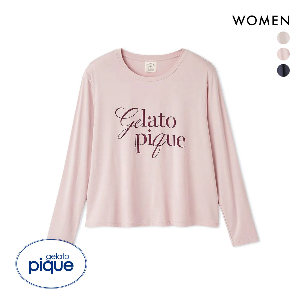 ジェラートピケ レディース レーヨンロゴロングTシャツ ジェラピケ パジャマ ルームウェア gelato pique(PI-ピンク-Free)
