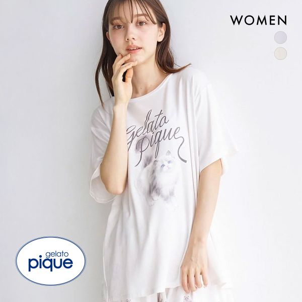 ジェラートピケ レディース CATワンポイントTシャツ ジェラピケ パジャマ ルームウェア gelato pique