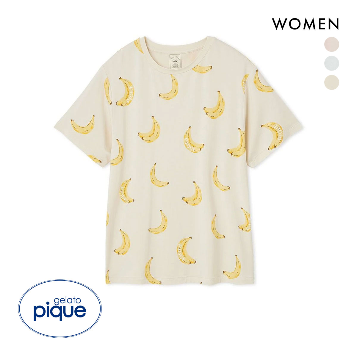 ジェラートピケ レディース 接触冷感 フルーツ柄Tシャツ ジェラピケ パジャマ ルームウェア gelato pique(YE-イエロー-Free)