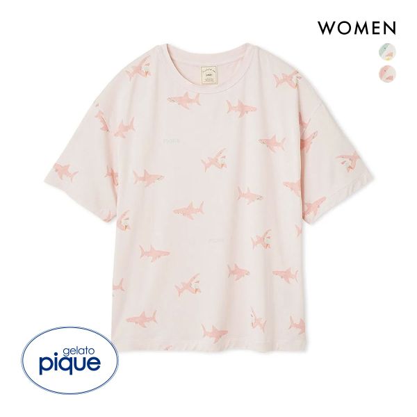 ジェラートピケ レディース 接触冷感 SHARK柄Tシャツ ジェラピケ パジャマ ルームウェア gelato pique
