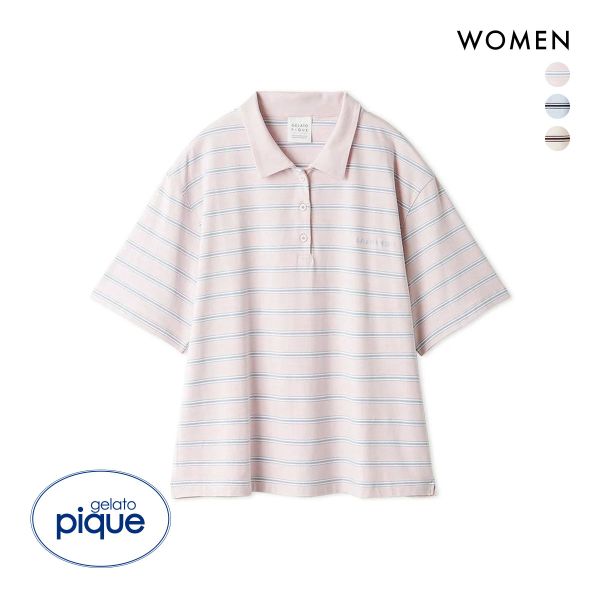 ジェラートピケ レディース マルチボーダーポロシャツ ジェラピケ パジャマ ルームウェア gelato pique