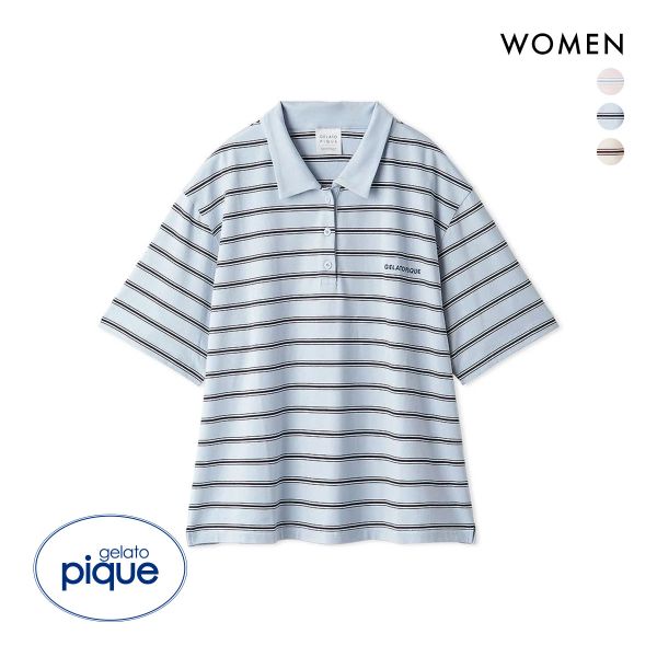 ジェラートピケ レディース マルチボーダーポロシャツ ジェラピケ パジャマ ルームウェア gelato pique