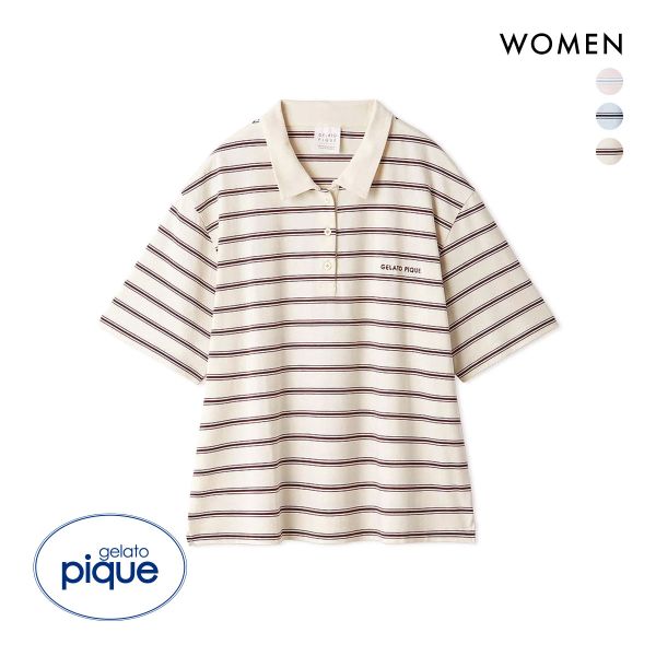ジェラートピケ レディース マルチボーダーポロシャツ ジェラピケ パジャマ ルームウェア gelato pique