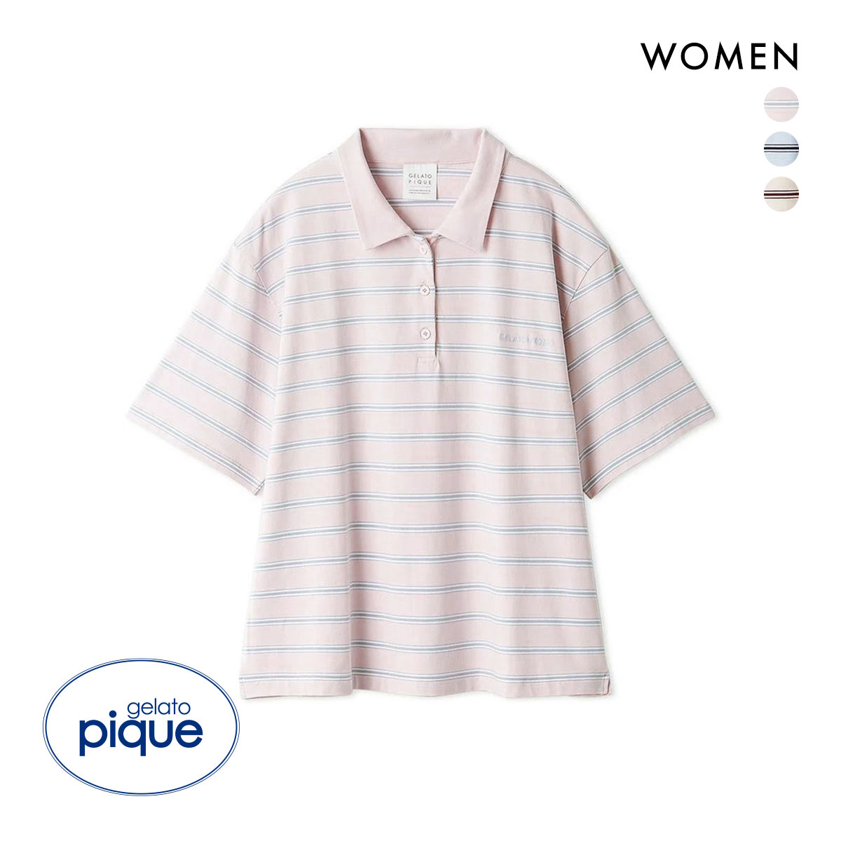 ジェラートピケ レディース マルチボーダーポロシャツ
