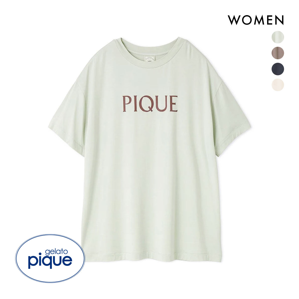 ジェラートピケ レディース 接触冷感 カラーレーヨンロゴTシャツ ジェラピケ パジャマ ルームウェア gelato pique(GR-グリーン-Free)