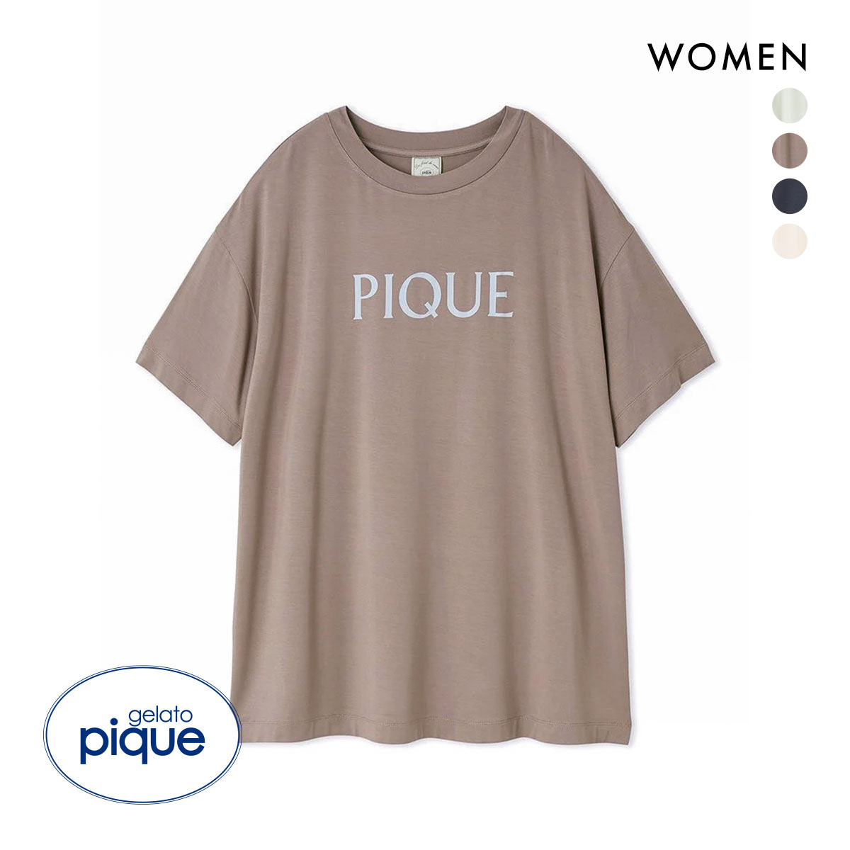 ジェラートピケ レディース 接触冷感 カラーレーヨンロゴTシャツ ジェラピケ パジャマ ルームウェア gelato pique(BR-ブラウン-Free)