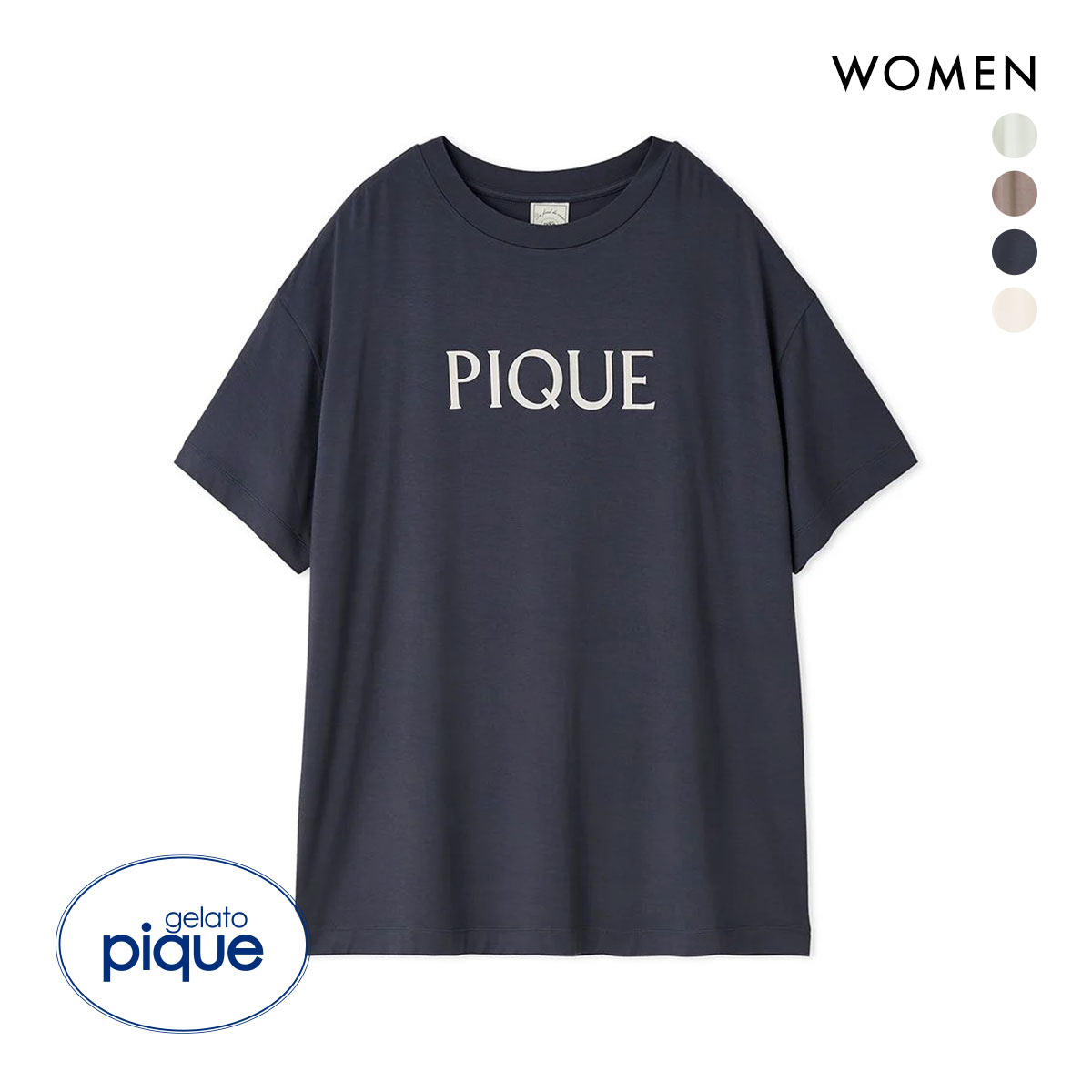 ジェラートピケ レディース 接触冷感 カラーレーヨンロゴTシャツ ジェラピケ パジャマ ルームウェア gelato pique(NV-ネイビー-Free)