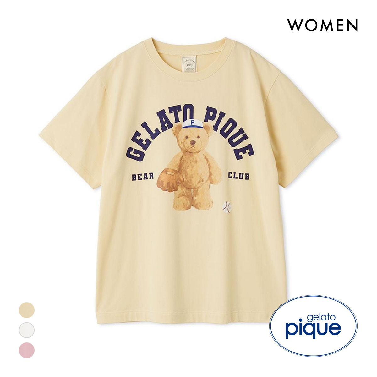 ジェラートピケ レディース スポーティーベアワンポイントTシャツ ジェラピケ パジャマ ルームウェア gelato pique(YE-イエロー-Free)