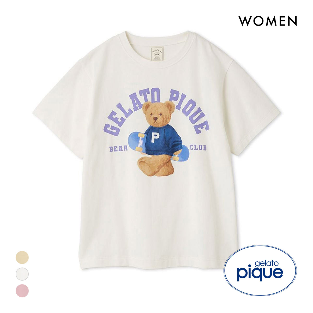 ジェラートピケ レディース スポーティーベアワンポイントTシャツ ジェラピケ パジャマ ルームウェア gelato pique(OW-オフホワイト-Free)