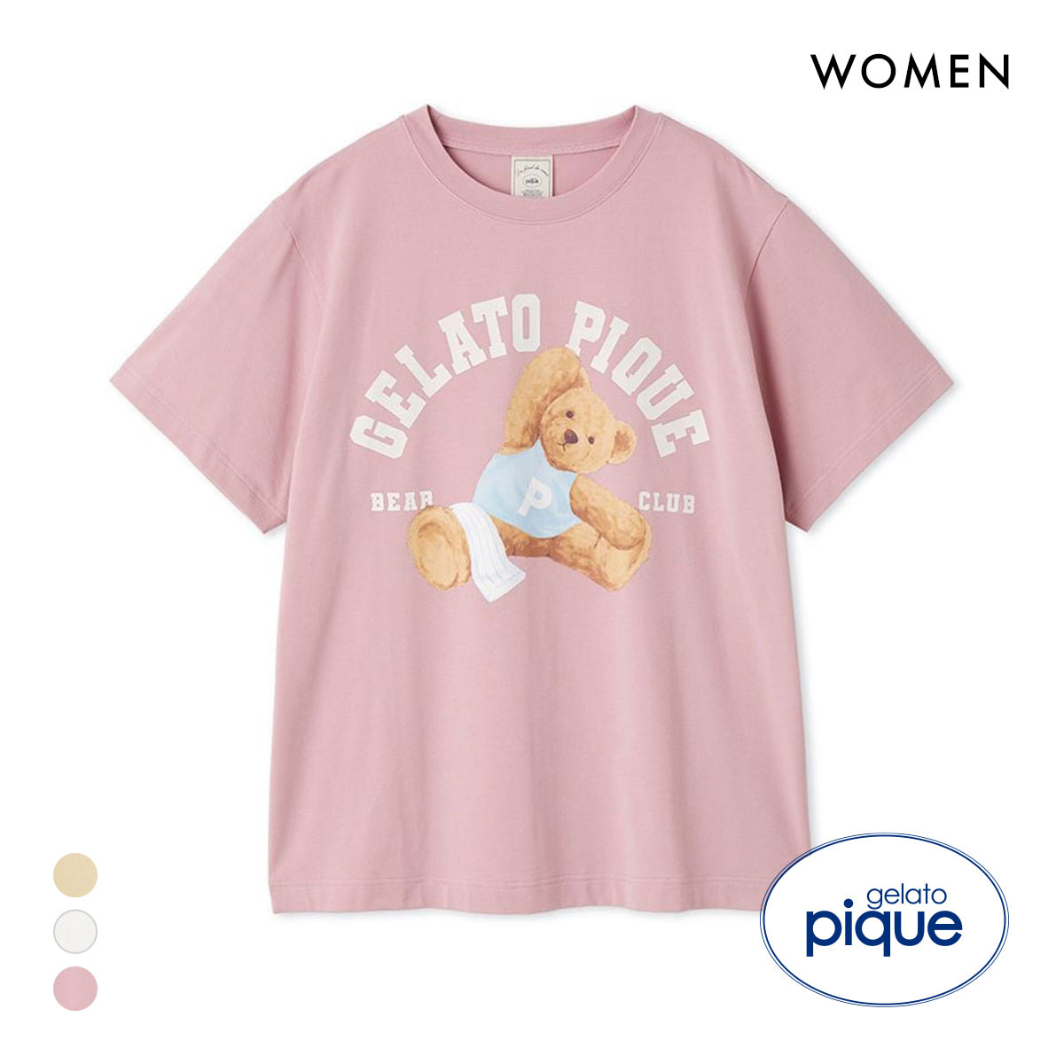 ジェラートピケ レディース スポーティーベアワンポイントTシャツ ジェラピケ パジャマ ルームウェア gelato pique(PI-ピンク-Free)