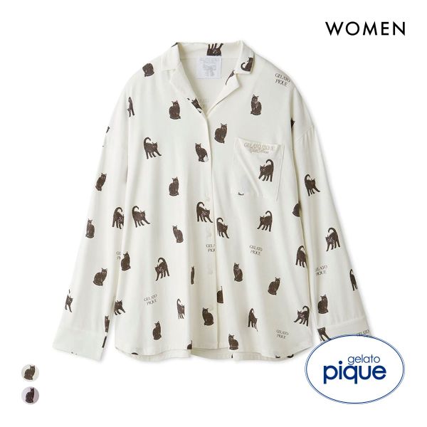 ジェラートピケ レディース HALLOWEEN CAT総柄シャツ ジェラピケ パジャマ ルームウェア gelato pique