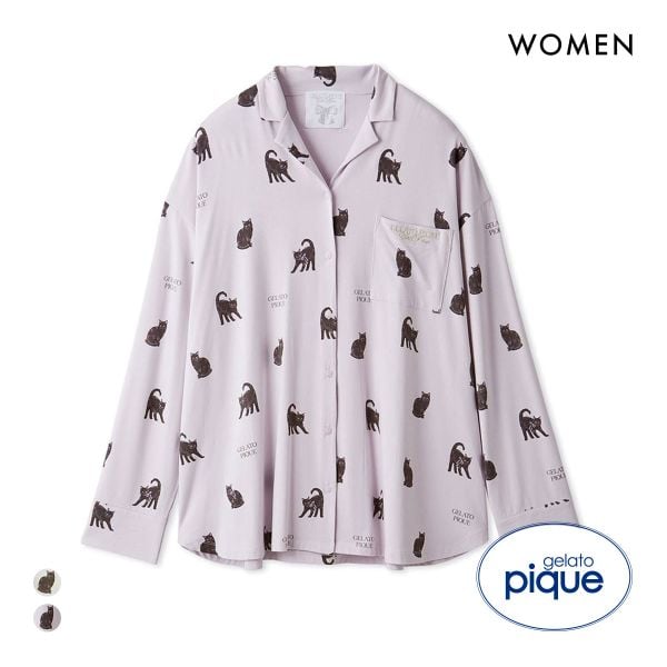 ジェラートピケ レディース HALLOWEEN CAT総柄シャツ ジェラピケ パジャマ ルームウェア gelato pique