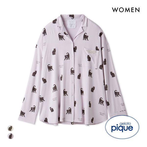 ジェラートピケ レディース HALLOWEEN CAT総柄シャツ ジェラピケ パジャマ ルームウェア gelato pique