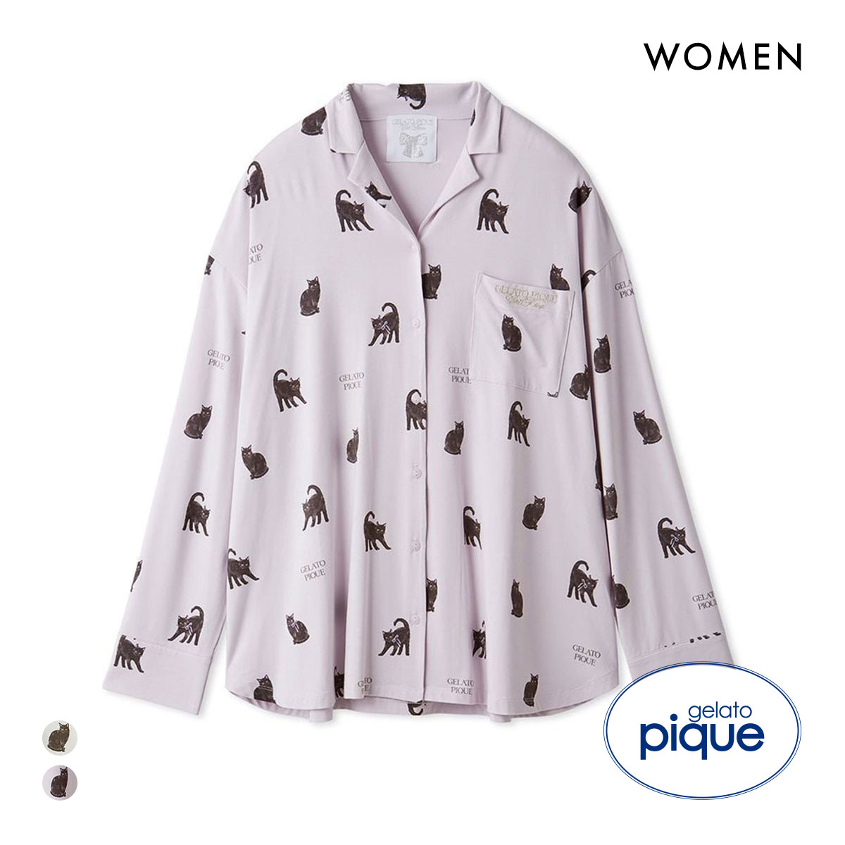 ジェラートピケ レディース HALLOWEEN CAT総柄シャツ ジェラピケ パジャマ ルームウェア gelato pique(LV-ラベンダー-Free)