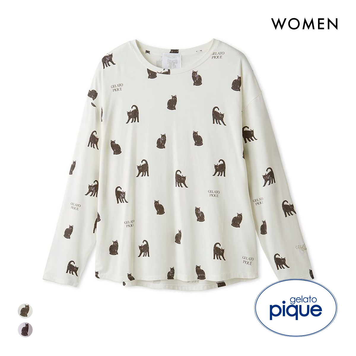 ジェラートピケ レディース HALLOWEEN CAT総柄ロンT ジェラピケ パジャマ ルームウェア gelato pique(OW-オフホワイト-Free)