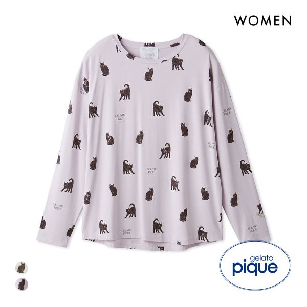 ジェラートピケ レディース HALLOWEEN CAT総柄ロンT ジェラピケ パジャマ ルームウェア gelato pique