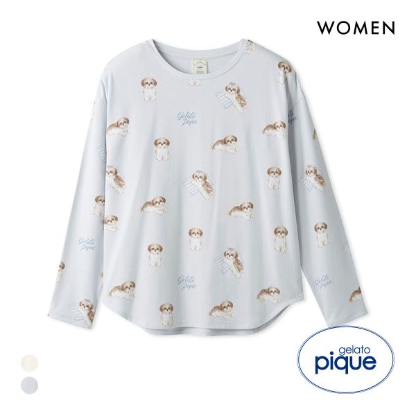 ジェラートピケ レディース シーズー柄ロングTシャツ ジェラピケ パジャマ ルームウェア gelato pique