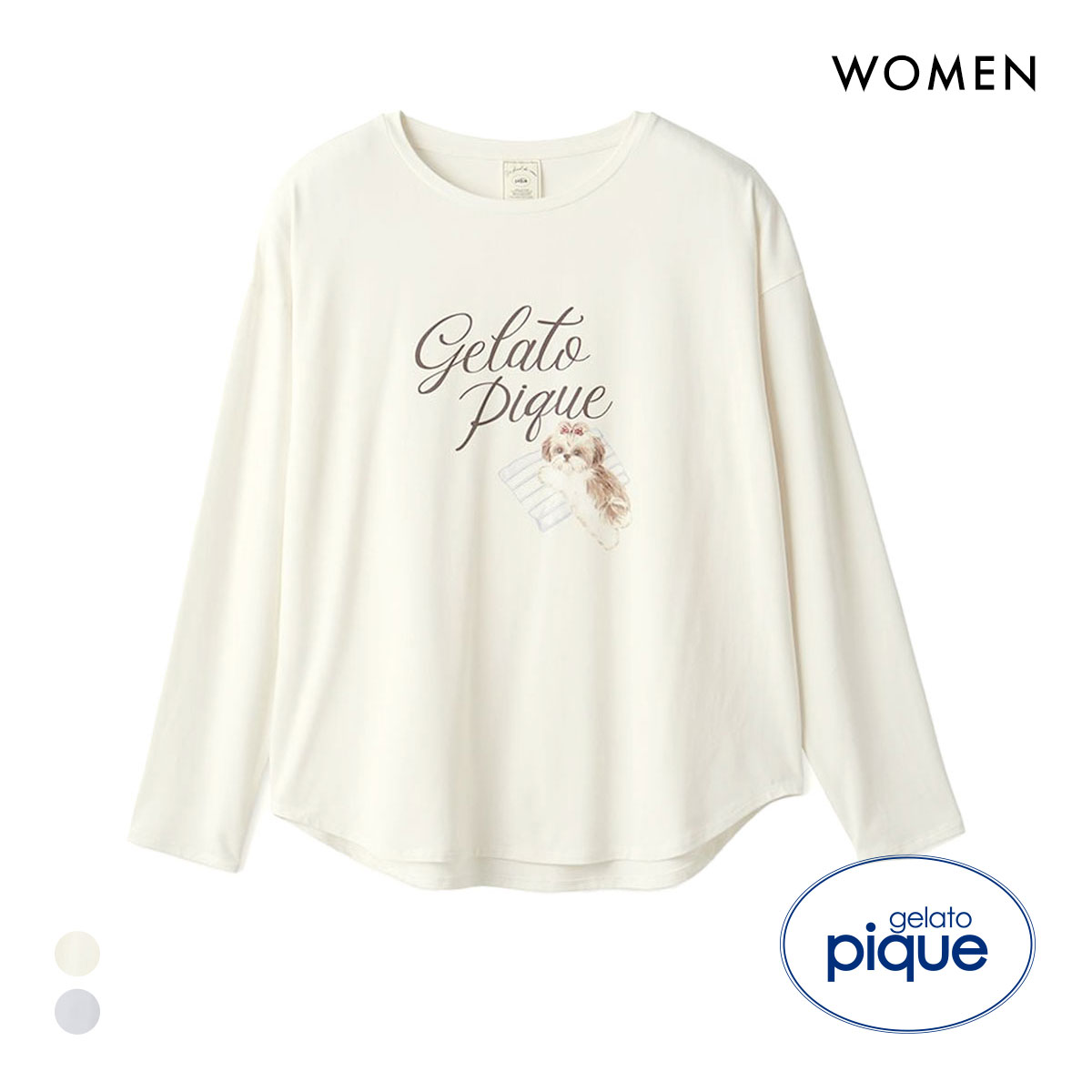 ジェラートピケ レディース シーズーワンポイントロングTシャツ ジェラピケ パジャマ ルームウェア gelato pique(OW-オフホワイト-Free)