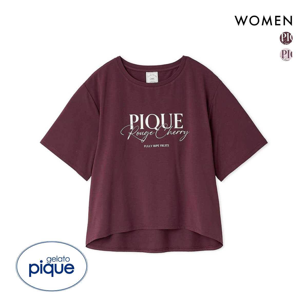 ジェラートピケ レディース 接触冷感 ルージュチェリーレーヨンロゴTシャツ ジェラピケ パジャマ gelato pique(BUR-バーガンディ-Free)