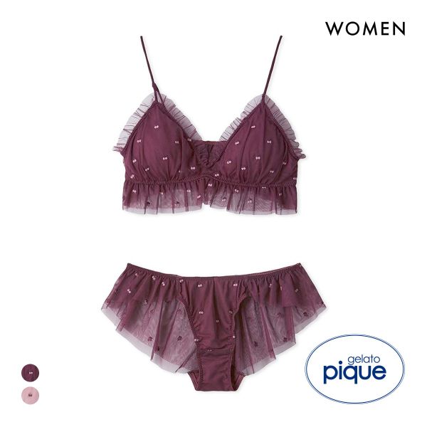 ジェラートピケ レディース チェリー柄チュールブラ＆ショーツセット ジェラピケ ブラジャー ショーツ セット gelato pique