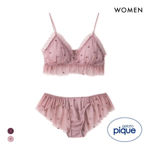 ジェラートピケ レディース チェリー柄チュールブラ＆ショーツセット ジェラピケ ブラジャー ショーツ セット gelato pique
