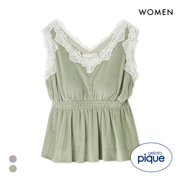ジェラートピケ レディース MUCHA ベロア×レースカップインタンクトップ カップイン ジェラピケ ミュシャ パジャマ ルームウェア gelato pique